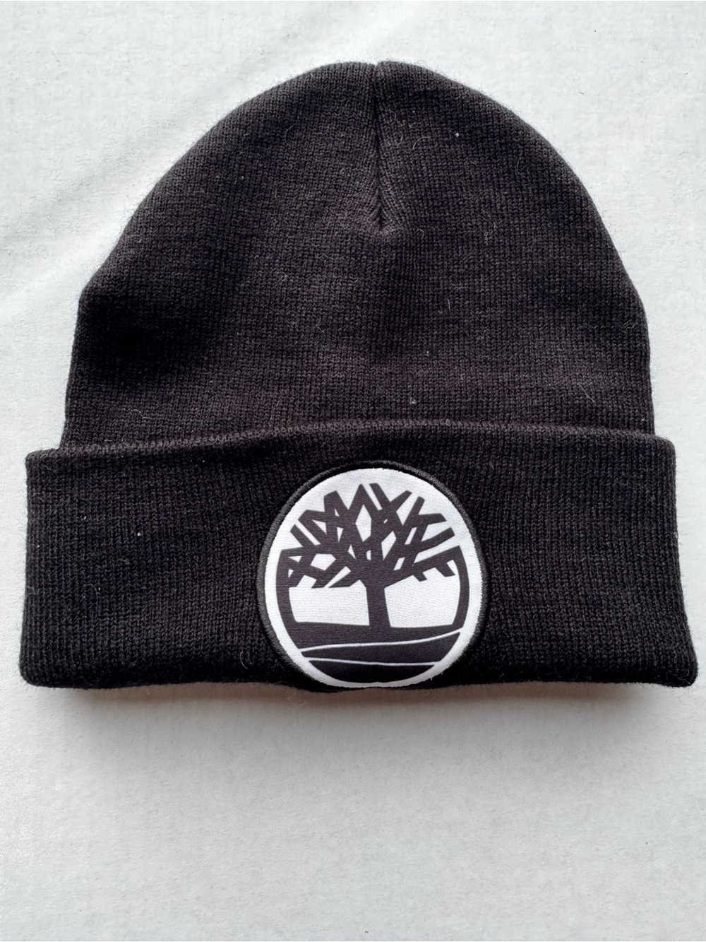 Timberland Black Cuffed Knit Beanie Hat Embroidered Logo Patch OS